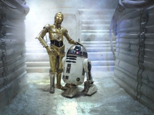 R2-D2 style droid as a companion with C3PO